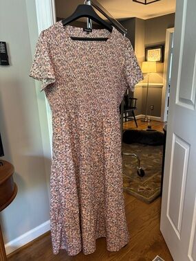 Younrui Pink Multi Floral Smocked Top Dress